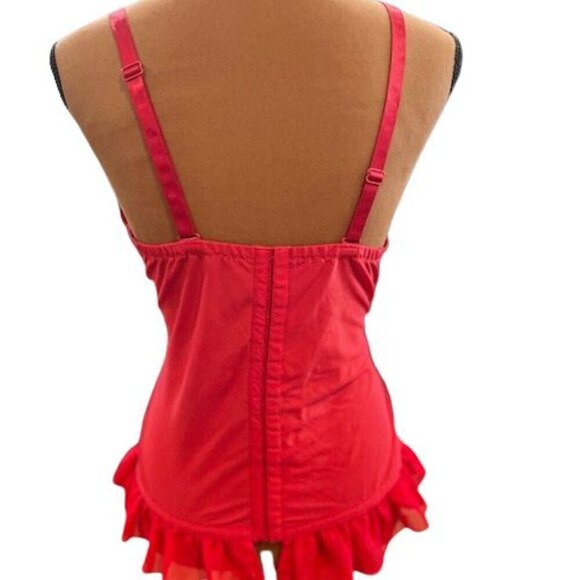 Torrid Intimates Red Corset with Black Lace and Ruffled Hem with Boning Built-In - Picture 7 of 8